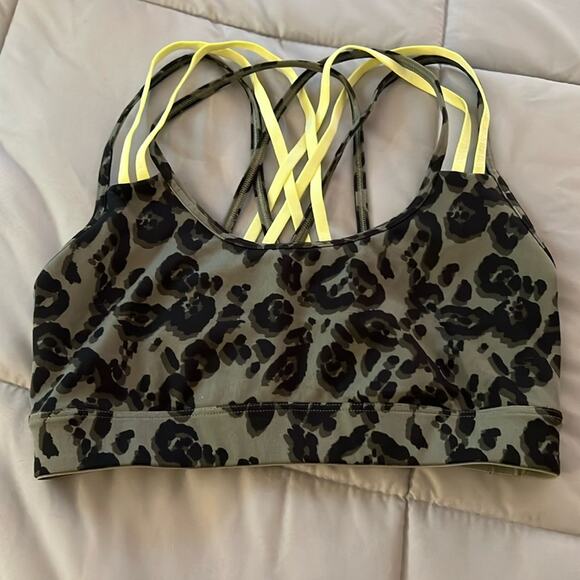 VS sport hunter green animal print with strappy neon back‎ sports bra - Picture 1 of 6